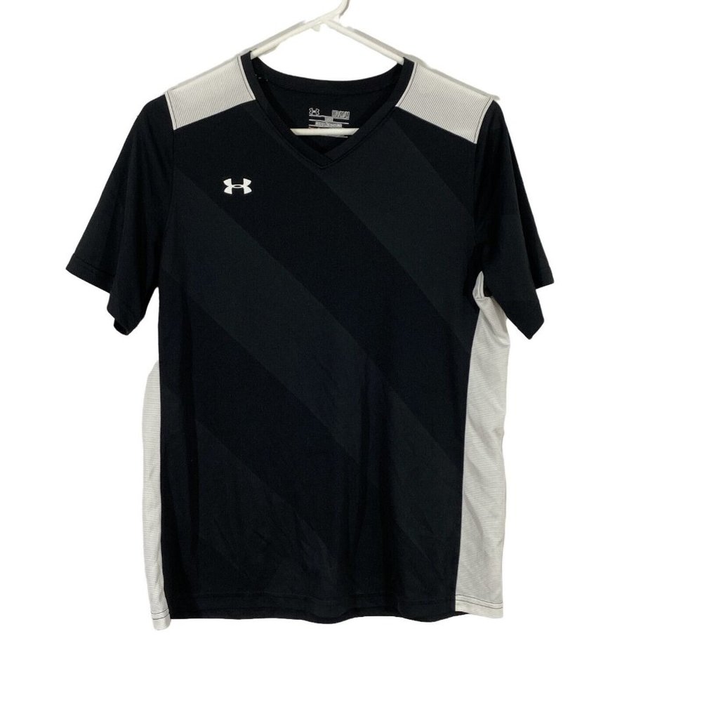 Under Armour Heat Gear Womens Black Loose Short Sleeves V Neck T Shirt Size M